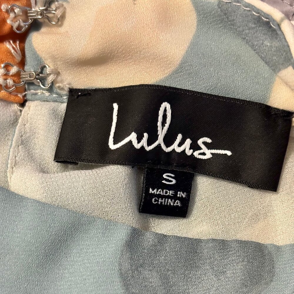 Lulus Floral Halter Keyhole Mini Swing Dress Blue Peach Size S - Picture 7 of 7